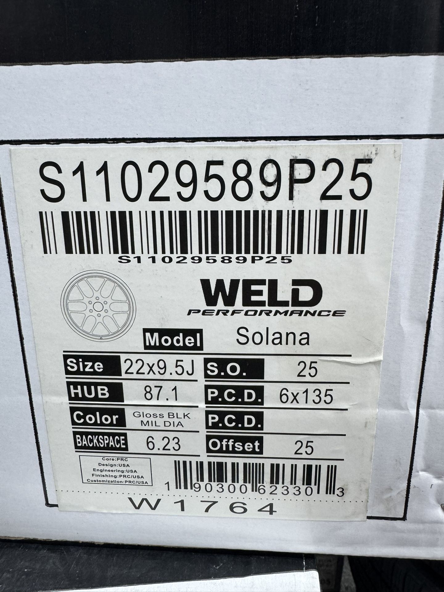 Weld Solana 22x9.5 Gloss Black Milled +25 Offset | 6x135 – Premium Ford  Fitment