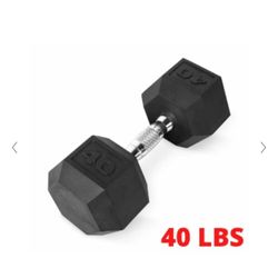 New 40 lbs Rubber Hex Dumbbell $1 a pound comes individually one sold at posting price can be paired DB’s Available In 10, 20, 25, 30, 35, 40 lbs 