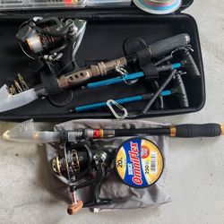 2 Full Sets Of Fishing Poles With Everything And Carry Bags