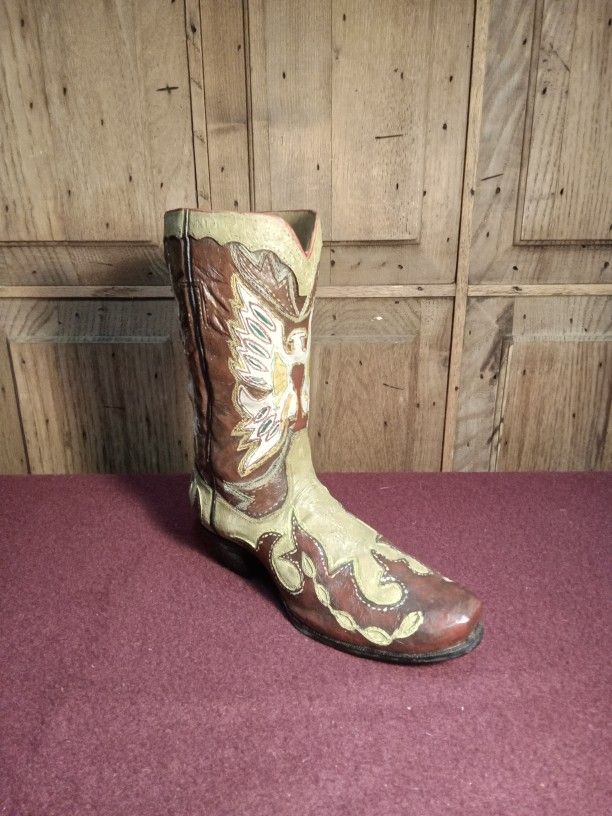 Vintage Ceramic Thunderbird Cowboy Boot Flower Vase