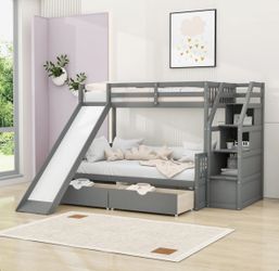 Bunkbed With Slide And Bottom Drawers
