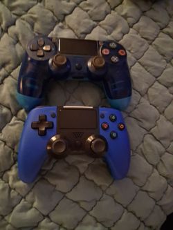 Two Blue PS4 Controllers