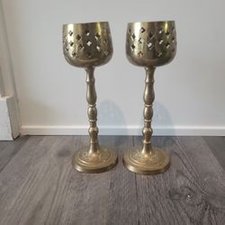 Pair Of Vintage Brass Candlestick Holders 