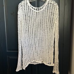 Women’s ZARA TRAFALUC Crocheted, White Long Sleeve Top… Size Small