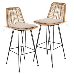 Bayou Breeze Chateau Wicker Outdoor Stool with Cushion (Set of 2)