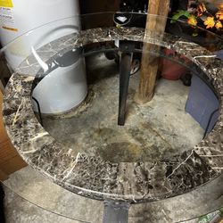 Wrought Iron & Marble Table And Chairs with Bakers Rack