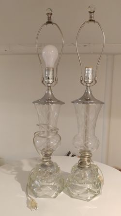 Pair of Etched Glass Lamps