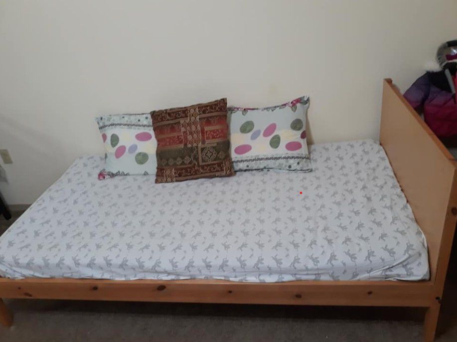 IKEA twin size bed frame with 2 twin size mattresses