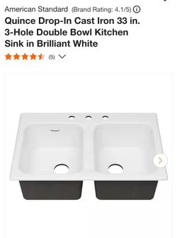 Quince Drop-In Cast Iron 33 in. 3-Hole Double Bowl Kitchen Sink in Brilliant White

