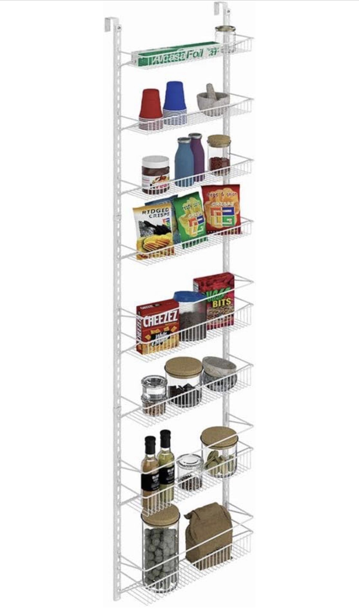 ClosetMaid Adjustable Organizer Rack with Baskets Wall or Over Door Mount, for Kitchen, Pantry, Utility Room, Closet, 18 in. W, White Finish, Inch
