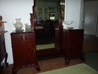 Antique English Dressing Mirror / Vanity Dresser (70” Wide) Tilt Mirror