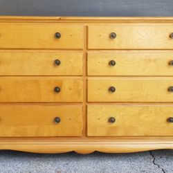 Vintage Solid Wood 8 Drawer Dresser, Ornate Metal Knobs