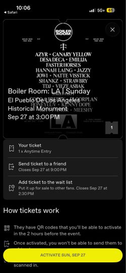 Boiler Room Sunday Sep 27 Ticket