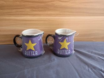Set of 2 Purple Butter Pitchers with Yellow Star