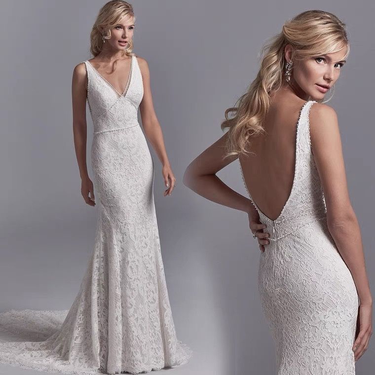 Overall V Neck Wedding/Renewel Dress Size 4