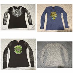 Lot of 4 womens harley-davidson long sleeve graphic shirts size large