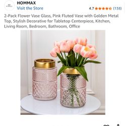 New in box 1 set of two pink flower vases Hommax brand