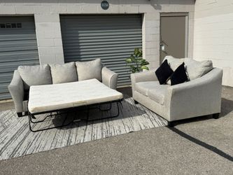🔥 Sofa + Loveseat Set 🛋️ Turns into Full Bed 🛏️ | Great Condition ✨ | FREE Same-Day Delivery🛻