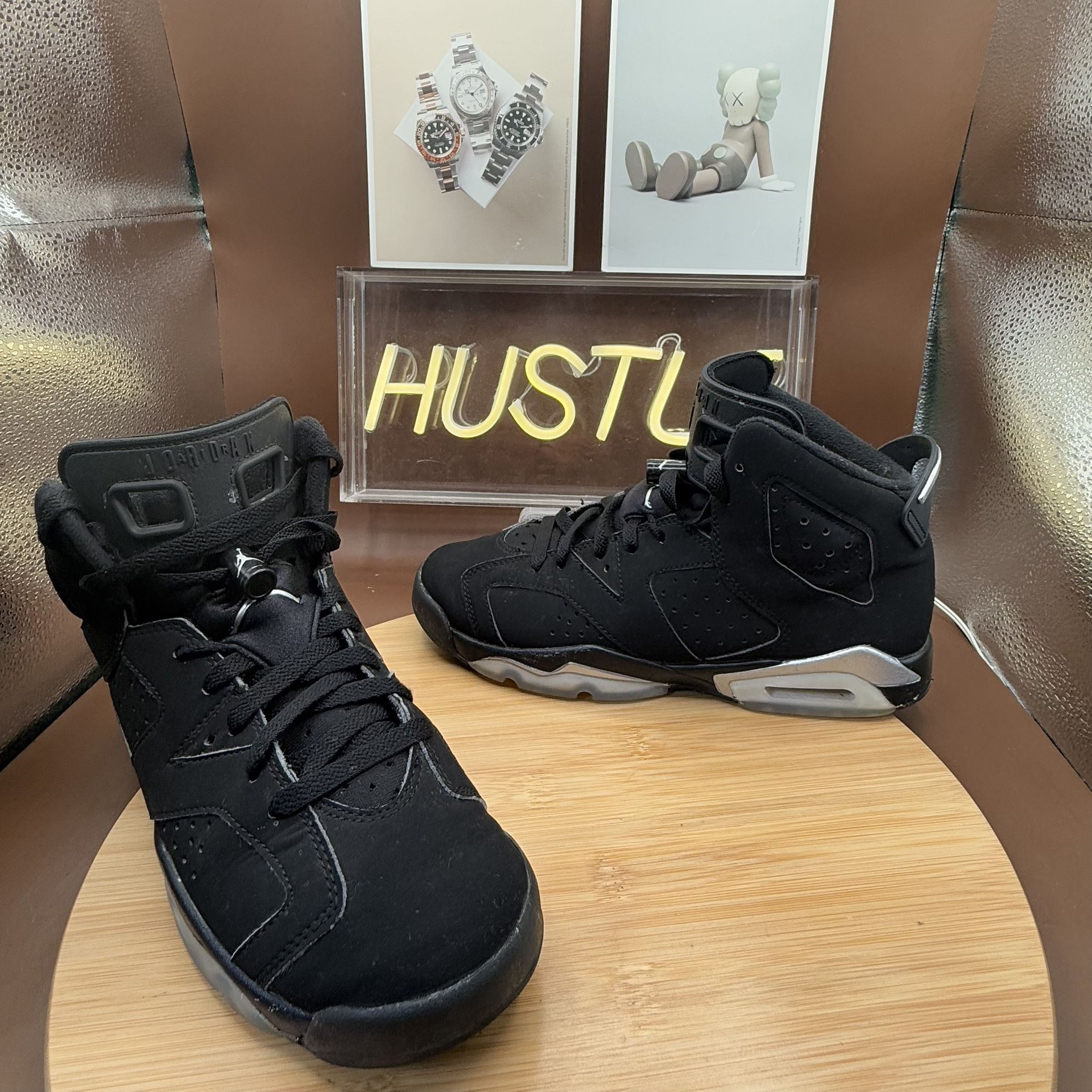 Air Jordan 6 Retro (GS) Black Metallic Silver Chrome Size 6.5Y