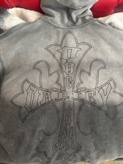 Gray Graphic Hoodie with Cross Embroidery