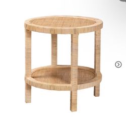 Bella Mahogany Wood and Natural Rattan 2 Tier End Table Natural Brown - Baxton Studio.