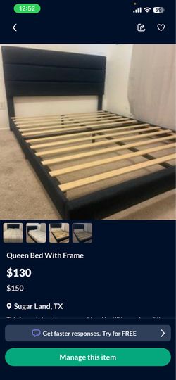Queen bed and frame.