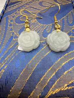 Carved Jade Rose Drop Earrings