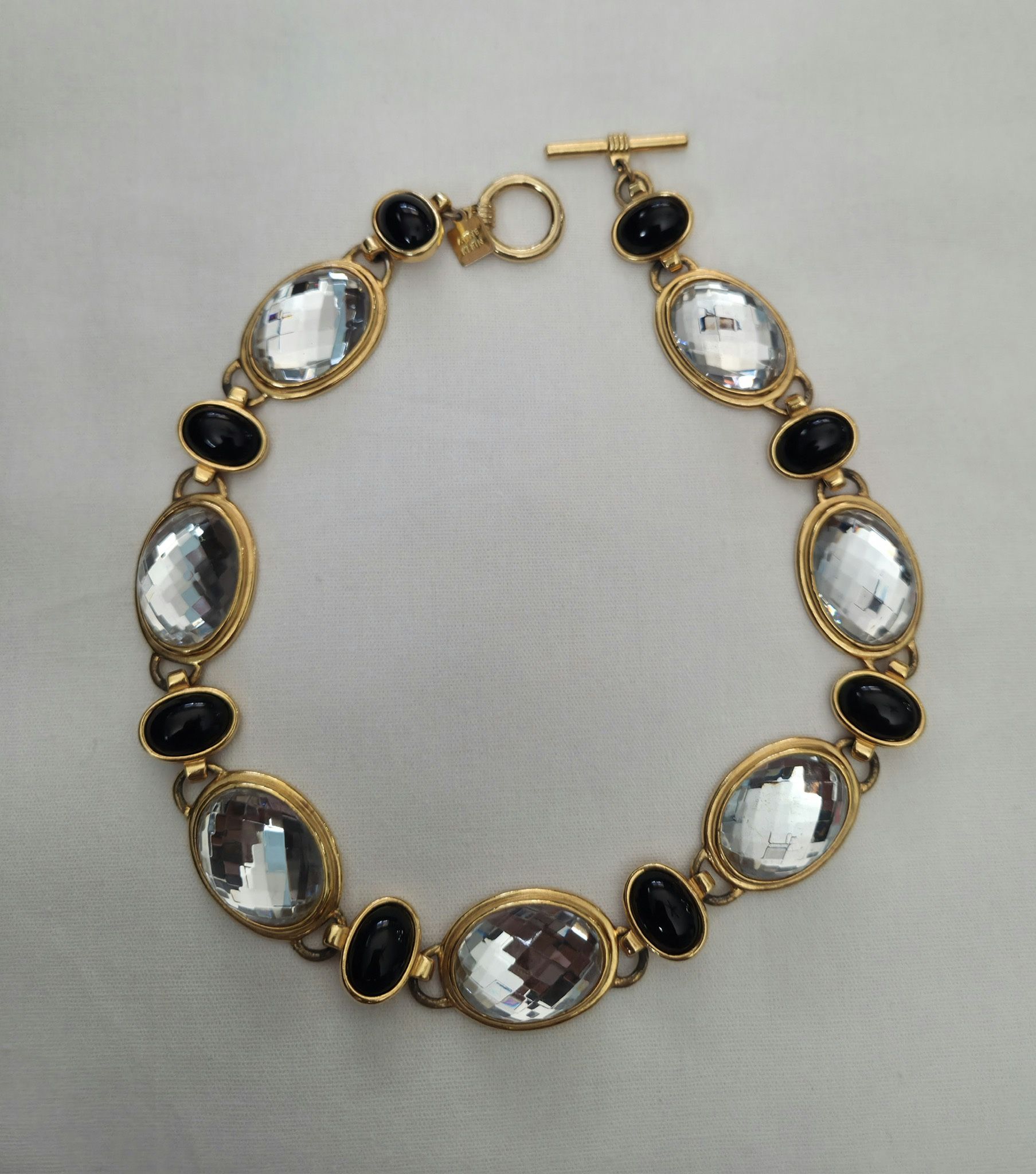 Anne Klein Statement Necklace/Choker 16" Chunky Goldtone Cabochons & Rhinestones
