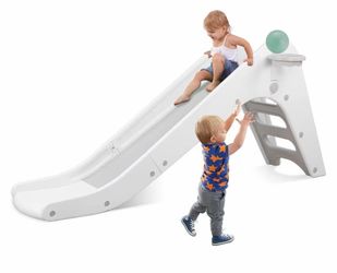 Toddler Indoor Slide, Foldable Baby Climber Playset with Basketball & Hoop 63 in Extra Long Slope, Non-Slip Steps, Sturdy Plastic, Outdoor Playground 