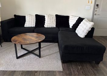 Black Fabric Sectional Sofa with Chaise