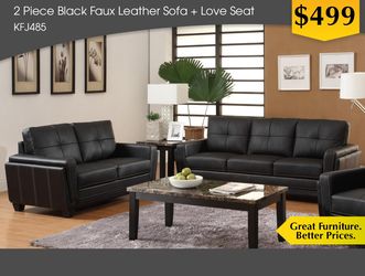 2 PIECE BLACK FAUX LEATHER SOFA+ LOVE SEAT KFJ485