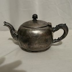 Old Castle Silver Over Copper Tea Pot  3 Inches Tall 