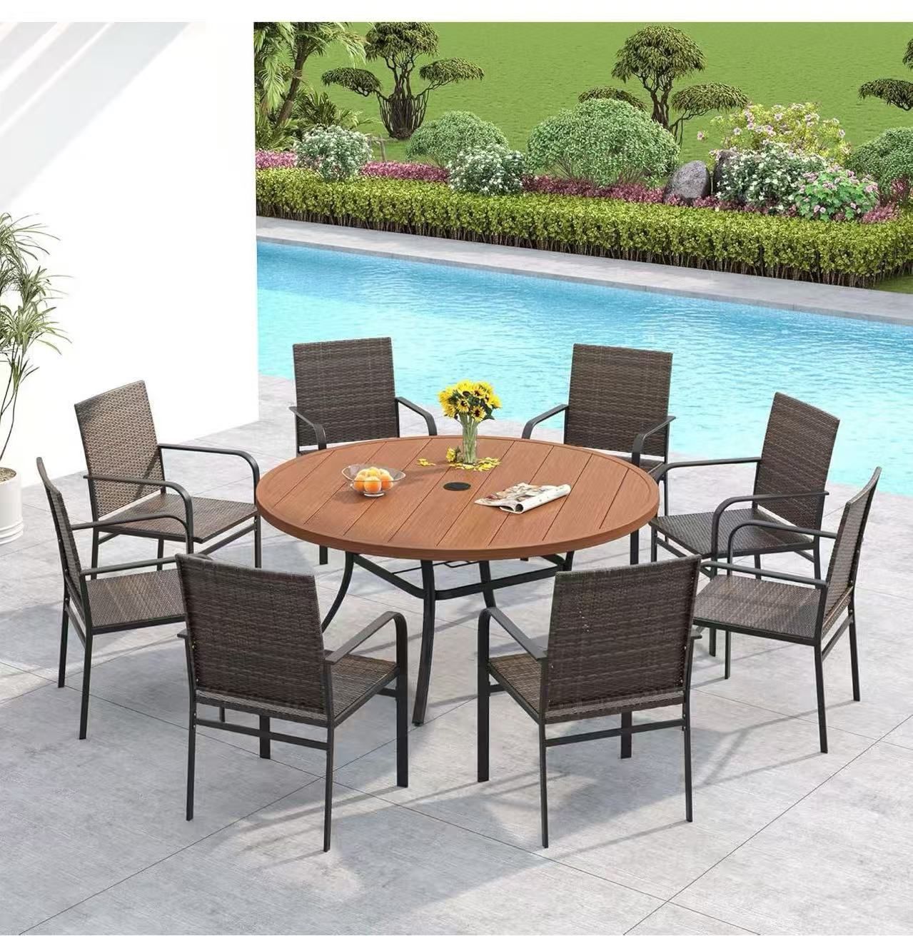 VICLLAX Piece Patio Dining Table Set, Round Metal Table