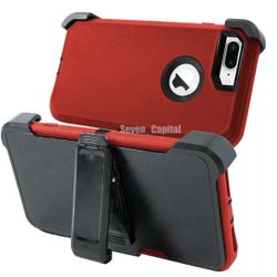 For iPhone 7 Plus Red With Black Belt clip Case Holster Defender 