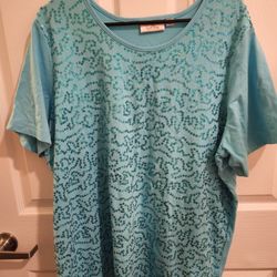 Quaker Factory Teal With Sequins Shirt 