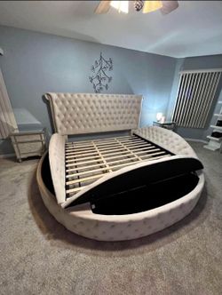 Color Options round storage bed queen bed frame, King Size bed frame Only $39 Down Payment 👉 PLEASE ASK FOR JON GREEN WHEN YOU ARRIVE!