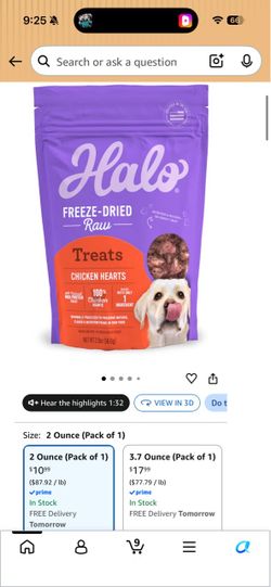 Halo Freeze-Dried Raw Chicken Hearts Dog Treats
