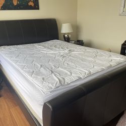 Leather Sleigh Bed - Queen Size
