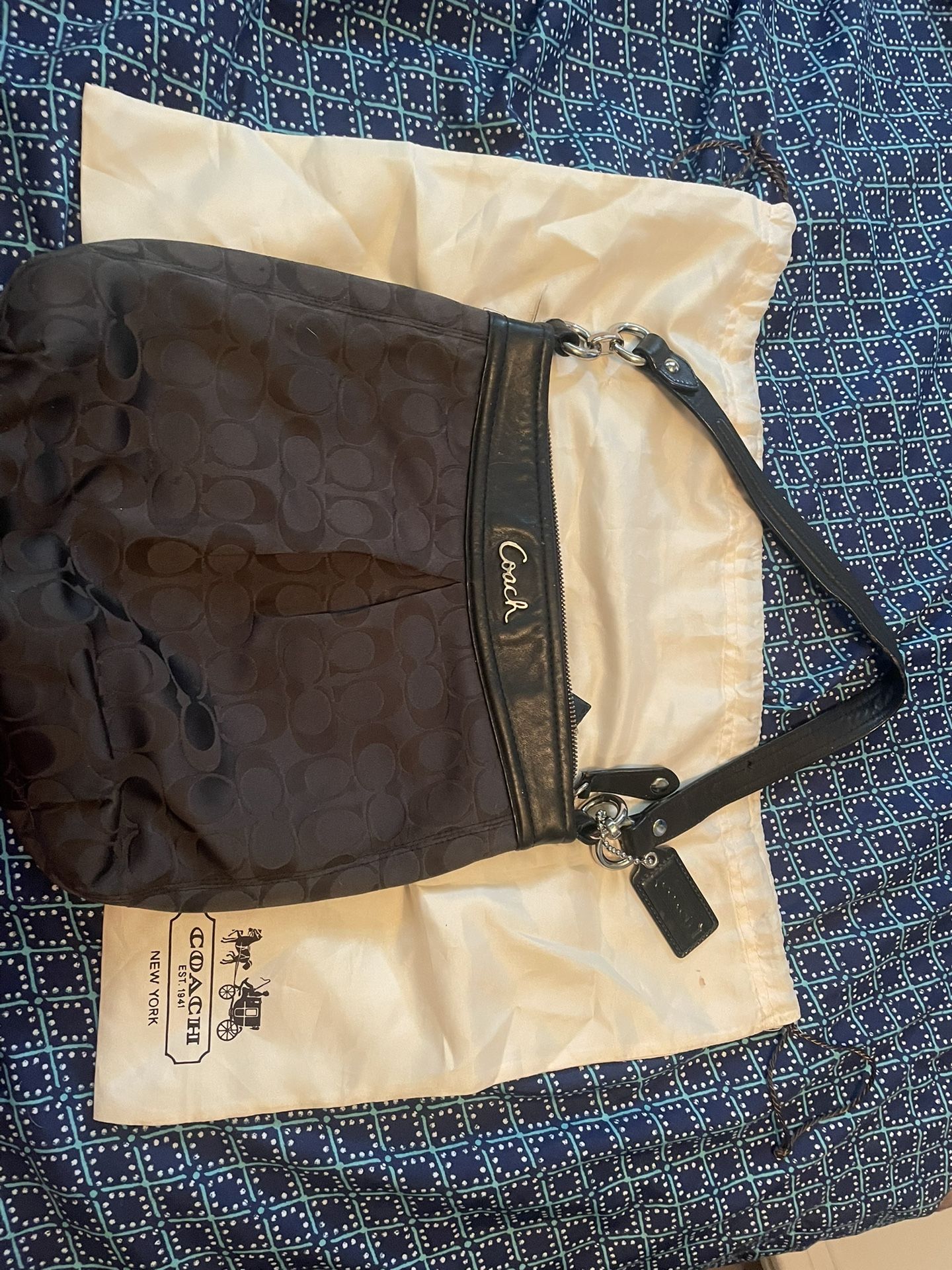 Black Coach Purse With Dust Bag! Couple Little Marks On Leather Trim