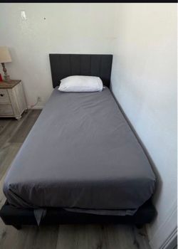 Twin Bed Frame with Upholstered Headboard
