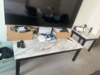 Marble Top TV Stand with Black Metal Frame