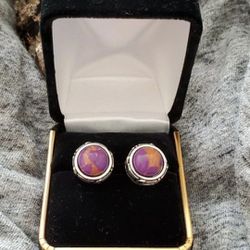 New Earrings 925 Sterling Round Purple Copper Turquoise NEW (Handcrafted)