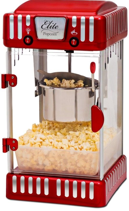 Elite Gourmet EPM-250 Maxi-Matic 2.5 Ounce Classic Carnival, Tabletop Kettle Popcorn Popper Machine, Retro-Style, Movie Hot Buttered Popcorn, Red