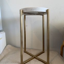 White Marble and Metal End Table