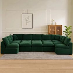 Green Boneless Corduroy Sectional 