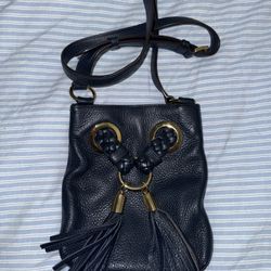 Michael Kors Navy Blue Camden Pebbled Leather Tassel Crossbody Purse Bag