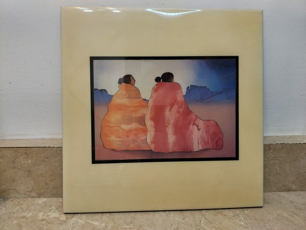 Decorative Ceramic Tile "Summer Storm," a lithograph by the renowned Navajo artist R.C. Gorman. 