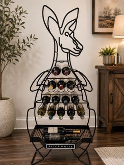Alice White Kangaroo Wine Rack Black Metal Large Decorative Bottle Holder
