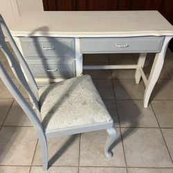 Painted Grey And White Desk And Chair Set