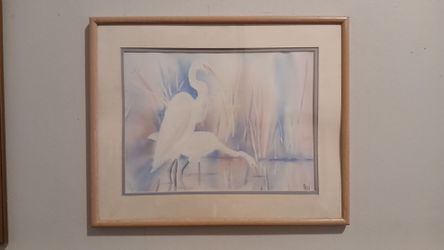 Framed Egret Watercolor Print